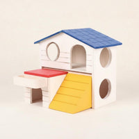 2-Story Hamster House Fir Wood Wooden Hamster House Built-in Food Trough Colorful Small for Gerbils, Playpen