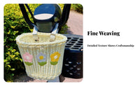 Large Capacity Woven Flower Bike Basket Universal Fit Flower Cycle Basket Easy Installation for Girls, Women, Shopping, Commuting
