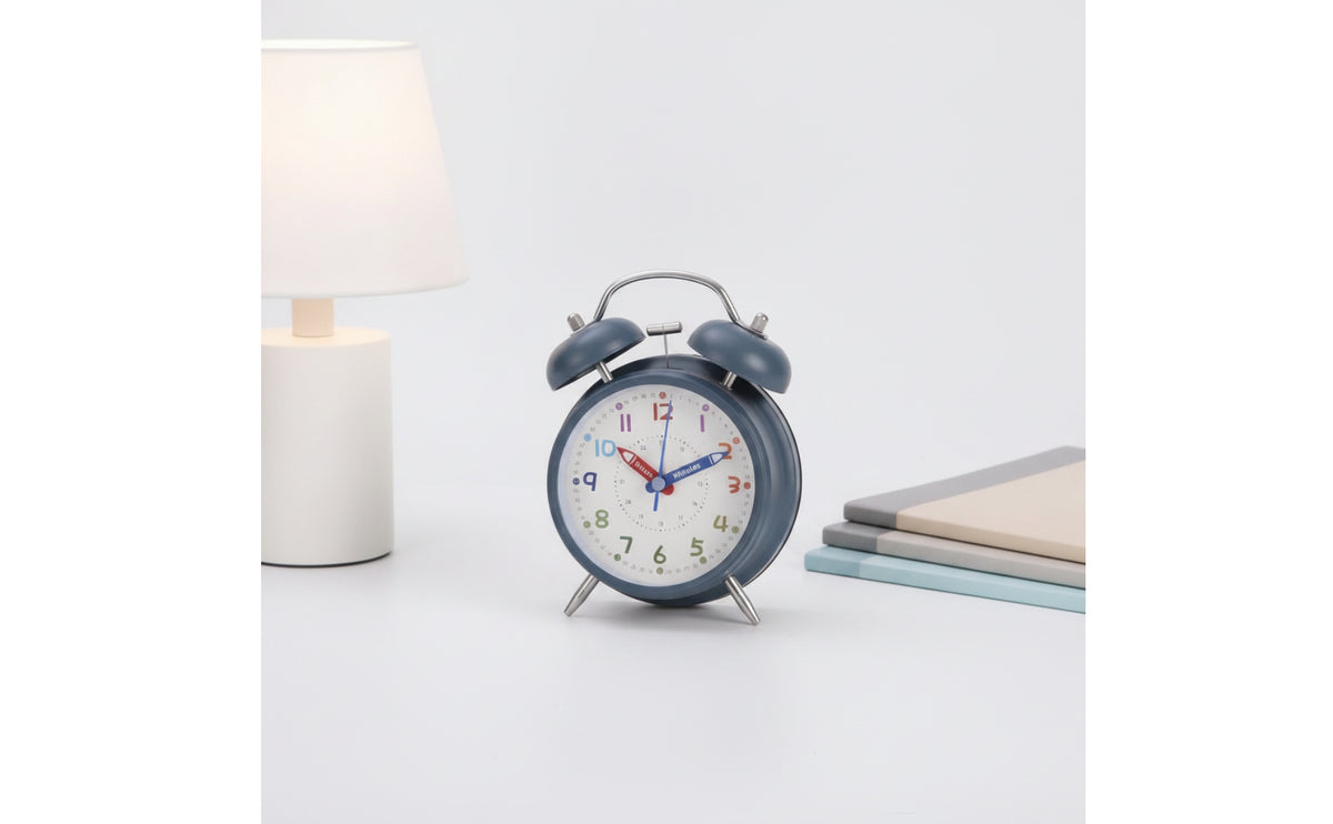 Analog Alarm Clock Battery Operated Twin-Bell Alarm Clock White Dial Tabletop Desk Item Classic for Students
