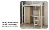 Desk Loft Bed Space Saving Student Dormitory Bed High Guardrail Bedroom Furniture for College Students, Teenagers, Dorm Room, Apartment, Small Areas
