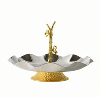 Decorative Tray with Pedestal Textured Bowl Silver for Home Decorators, Hosts