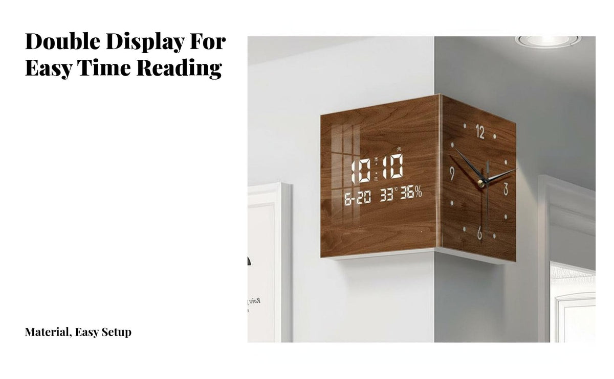 Corner Wall Clock Everlasting Calendar Double Sided Corner Clock Backlit for Office Workers, Interior Designers, Living Room, Hallway, Bedroom