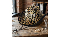 Cowboy Hat with Chin Cord Western-Style Leopard Print Hat Rhinestone for Women, Festivals, Photo Shoots, Streetwear