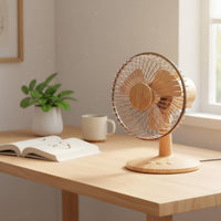 Portable Oscillating Fan Adjustable Speed Retro Wood Grain Fan for Bedroom