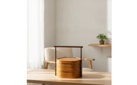 Handmade Double-Layer Bamboo Basket Natural Basket with Handle and Lid Vintage Multi-Purpose for Tea Lovers