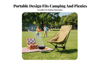 Foldable High-Back Camping Chair Aluminum Alloy Frame Folding Moon Chair Heavy Duty 150kg Load Capacity Portable Camp Seat Integrated Pillow Pocket for Picnickers, Fishermen, Outdoors, Picnic, Backyard, Fishing