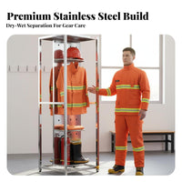 Firefighter Gear Rack Stainless Steel Construction Turnout Gear Rack Double-Sided Fire Station Locker for Emergency Responders, Garage, Entryway, Home
