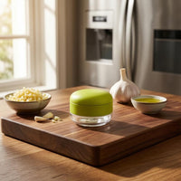 Grid Cutting Surface Press-Style Garlic Chopper Clear Container Manual Garlic Chopper Hinged Lid