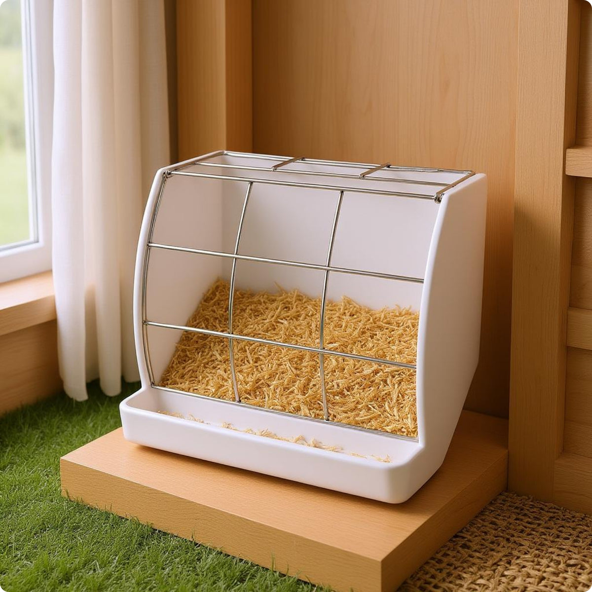 Rabbit Hay Rack Feeder Stainless Steel Pet Supply Built-in Tray for Rabbits