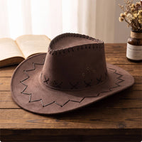 Cowboy Hat with Decorative Stitching Western Cowboy Hat with Curved Brim Felt-Like for Costume, Travel