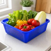 Red Square Kitchen Sieve, Stackable Pantry Storage Containers, Fridge Storage Containers for Produce, Perforated Vegetable Basket
