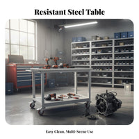 High Load Capacity Mobile Workbench Resistant Rolling Tool Table Easy to Clean Rolling Work Table for Warehouse Workers, DIY Enthusiasts, Factory, Repair Shop, Laboratory, Commercial Kitchen