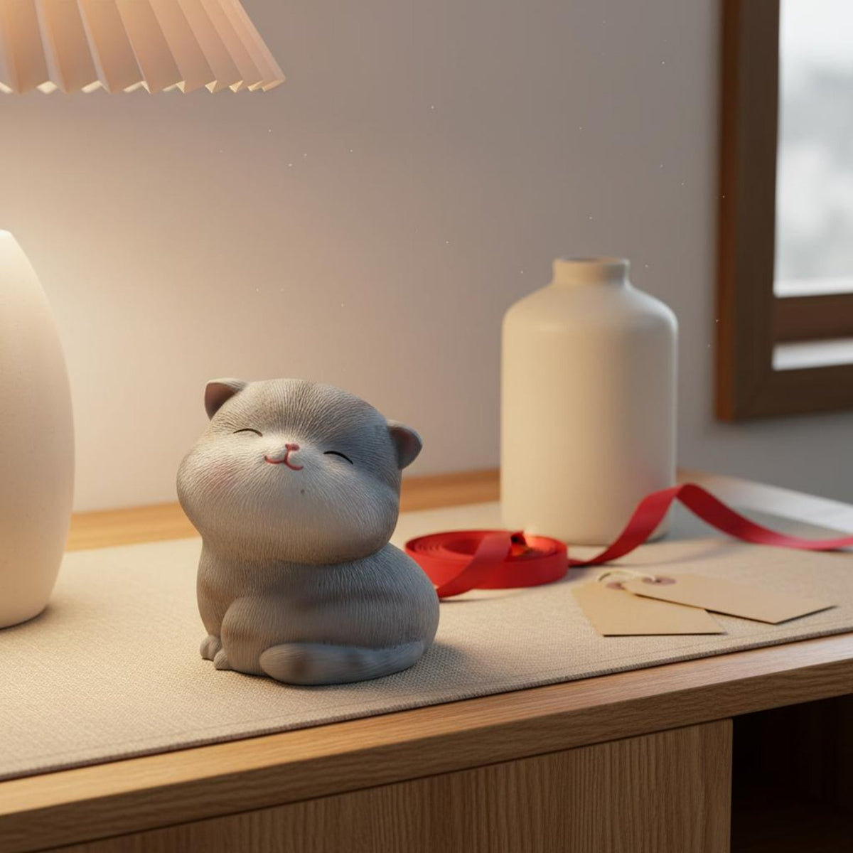Great Gift Cute Cat Figurine Compact Size Kawaii Cat Decor Fine Intricacy for Women, Students, Desk, Office, Bookshelf