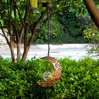 Solar Hanging Tree Light Decorative Atmosphere Lamp with Star Moon Projection, Iron Art Hollowed Outdoor Waterproof Pendant Light