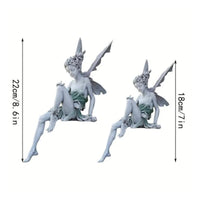Resin Fairy Statue Seated Fairy Figurine Garden Textured for Plant Displays