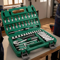 53 Pieces Socket Set with Hard Shell Case Polished Chrome Socket Wrench Set Organized Tool Kit with Hard Shell Case for Vehicle Owners, Garage