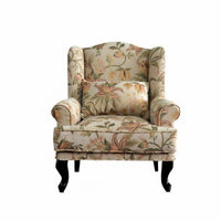 sturdy Wood Frame Upholstered high-rear armchair Vintage Design high-rear armchair Chair Jacquard Fabric Single Sofa Floral Pattern for Apartment Dwellers, Readers, Homeowners, Living Room, Bedroom, perusing alcove, Lounge Area
