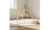 Padded Wooden Play Gym with Mat Triangular Infant Play Gym with Hanging Toys Freestanding Natural for Babies, Infants, Newborns, Tummy Time, Nursery, Playroom