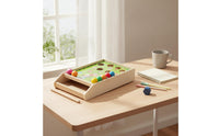Wooden Tabletop Ball Game with Cue Mini Tabletop Billiards Game Portable Space-Saving for Families