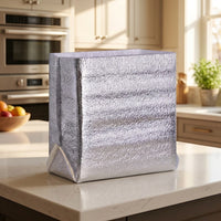 Food Bags for Storage with Aluminium Foil, Insulated Delivery Bag with Open Top, Silver Stand Up Thermal Bag, Thickened Box Bottom Design
