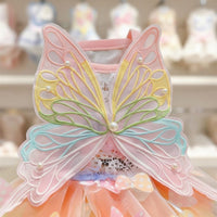 Lightweight and Breathable Rainbow Butterfly Pet Dress Pearl Embellished Rainbow Tulle Pet Dress Summer Puppy Tutu for Small Dogs, Cats, Young Dogs, Photo Shoots, Parties, Holidays