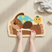 Diatomaceous Earth Non-Slip Bath Mat with Cartoon Pet Design, Quick-Drying Absorbent Floor Mat for Bathroom Entryway