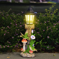 Resin Bird Garden Figurine Hand Painted Solar Welcome Post Light Weather Resistant Sunlight Garden Lamp Post Statue for Yard, Patio, Pathway