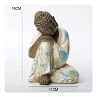 Blue and White Buddha Figurine Garden Ornament Seated Buddha Glass Embellishment
