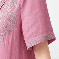 Summer Dresses for Women UK with Embroidered Detail, Linen Midi Dress with Short Sleeves, Loose for Beach Wear