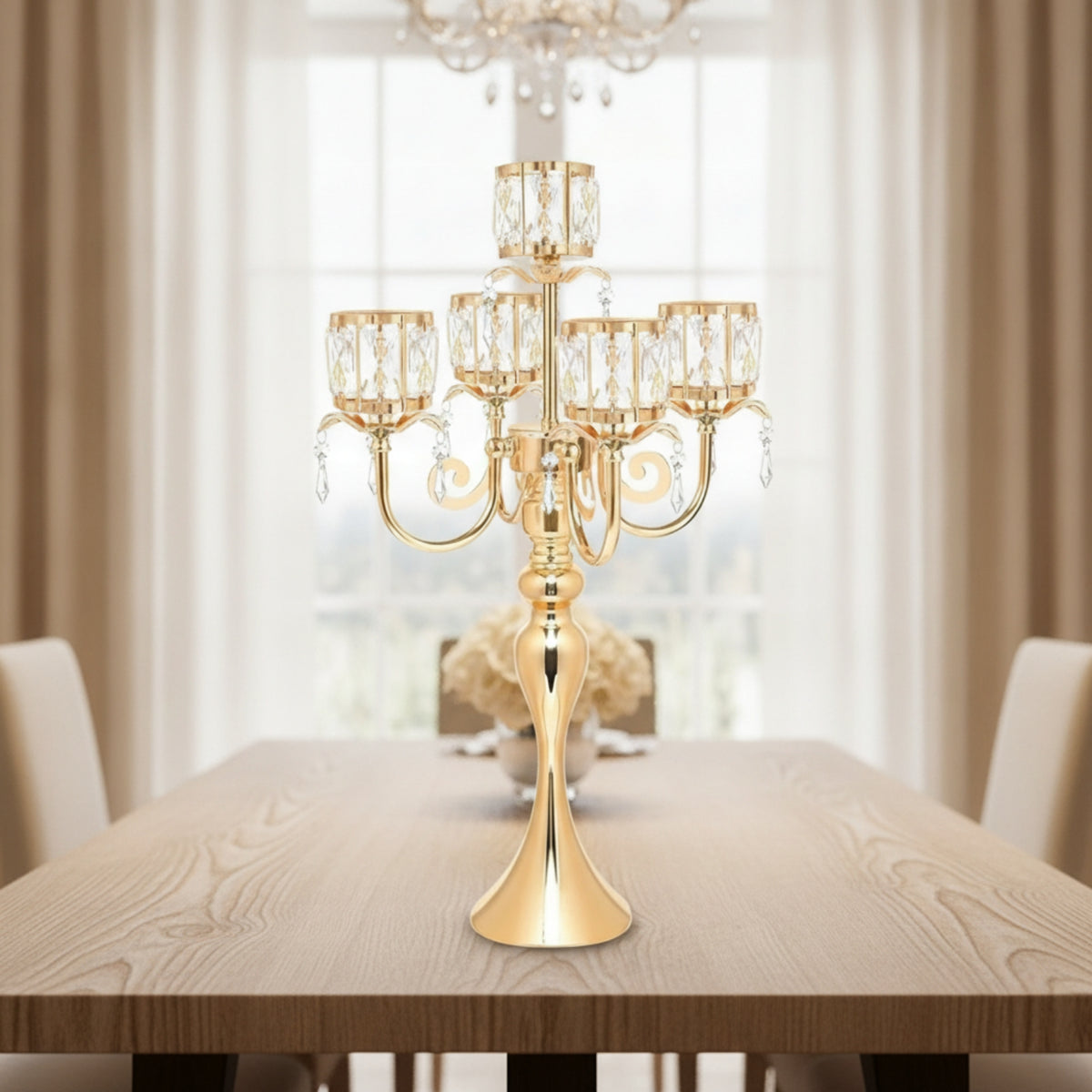 5-Head Candlestick Holder Gold-Toned Home Decor Metal