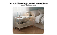 Mobile Design 2-Tier Rolling Trolley Sintered Stone Top 2-Tier Rolling Cart space-efficient Size End Table Space-Saving for Apartment Dwellers, Interior Decorators, Living Room, Bedroom, Small Spaces, Balcony