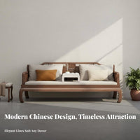 Chinese Design Arhat Bed Four-Season Use Walnut Storage Sofa Removable and Washable Covers Wooden Storage Daybed for Homeowners, Bedroom