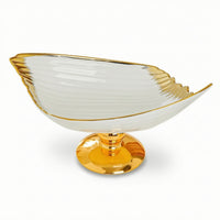 Gold-Plated Ceramic Pedestal Bowl White Ceramic Bowl with Pedestal Elegant Stylish for Hosts