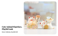 Lucky Cat Cute Glittering Feline Figurine Festive Welcoming Cat Figurine Statue for Collectors, Young Adults, Desktop, Living Room, Office