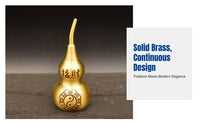 Brushed Brass Gourd Decor, Five Emperors Feng Shui, Openable Lid, Eight Trigrams Hanging