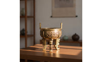 Incense Burner with Legs Brass Ding Bowl Dragon Relief Censer for Practitioners