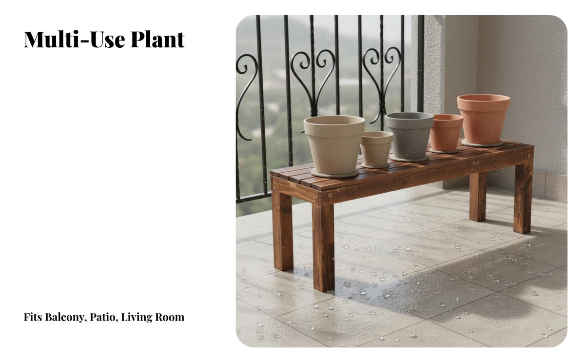Solid Flower Display Stool Weather-Resistant Wooden Flower Pot Holder Sturdy Low Wooden Plant Stool for Balcony, Outdoor, Windowsill