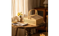 Woven Basket with Lid Handwoven Wicker Basket with Lid Portable for Home Storage
