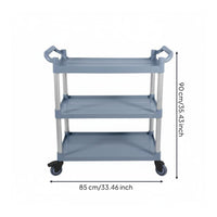 Easy to Move 3-Tier Service Cart Brake Wheels Food Service Trolley Large Capacity 3 Shelf Rolling Trolley Silent Casters for Warehouse Workers, Professionals, Dining Area, Cafeteria, Hospital, Office