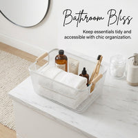 Bathroom Storage Baskets for Shelves with Wooden Handles, Iron Wire Organizer Bins for Toy White Set for Families