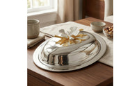 Iron Oval Butter Box Polished Finish Leaf Lid Butter Box Decorative Kitchen Storage Multi-Purpose
