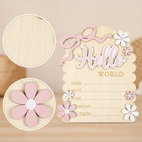 Wooden Baby Milestone Plaque with Ribbon Scalloped Birth Announcement Plaque Compact Welcome Baby Sign Lightweight for Expectant Parents
