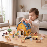 Wooden Farm Toy Fine Motor Shape Sorter Educational Toy House with Wooden Blocks for Daycare