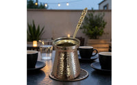 Perforated Handle Turkish Coffee Pot Flared Rim Metal Turkish Coffee Pot Tapered Body Briki Silver-Toned