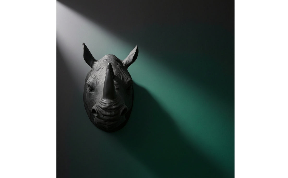 Rhino Head Wall Mount Sculpture Antique-Style Rhino Head with Tusk Resin