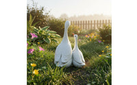 Mother and Young Duck Figurine Resin White Duck Statue Gift Choice for Micro Landscape, Garden, Desk