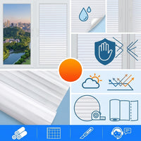 Window Film Privacy for Home Office and Living Room, Frosted Striped Pattern, 120cm Wide Privacy Film with Tools, Reusable PVC Window Film