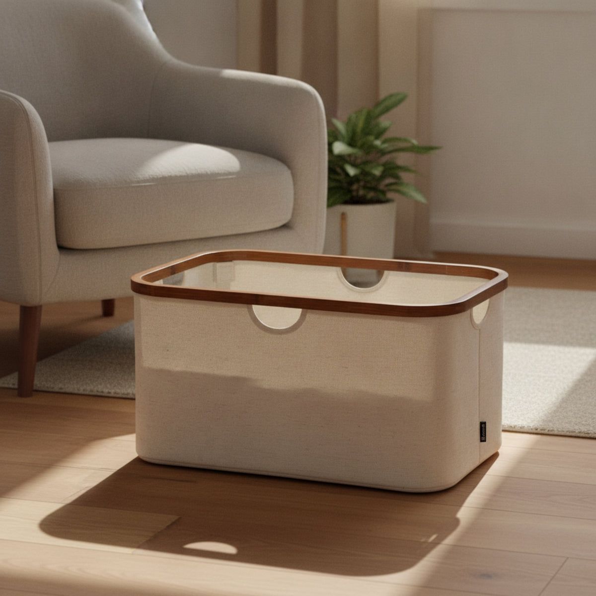 Storage Basket with Bamboo Frame Foldable Textile Basket Convenient Foldable Organizer Bin for Closet