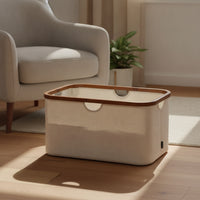 Storage Basket with Bamboo Frame Foldable Textile Basket Convenient Foldable Organizer Bin for Closet