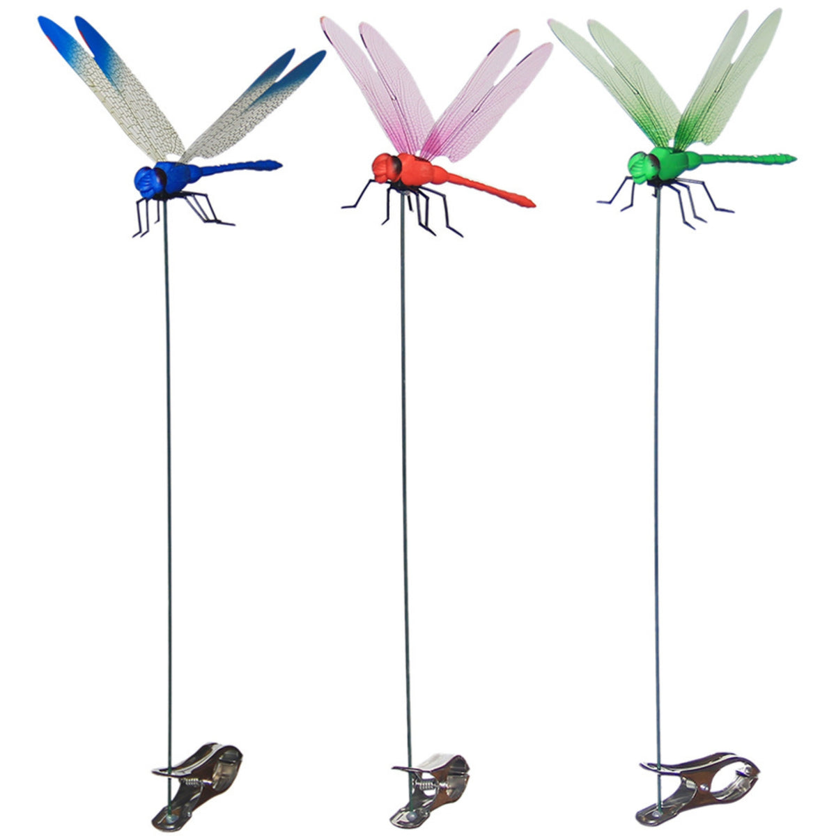 3 Pieces Clasp-on Dragonfly Stake Colorful Dragonfly Plant Clip Decorative Outdoor Decor for Yard